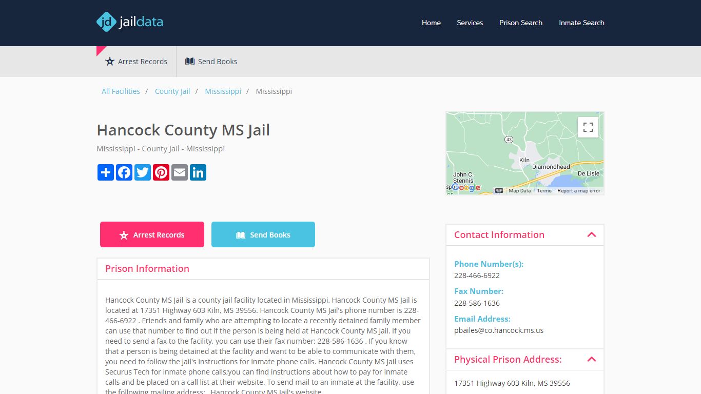 Hancock County MS Jail Inmate Search and Prisoner Info - Kiln, MS